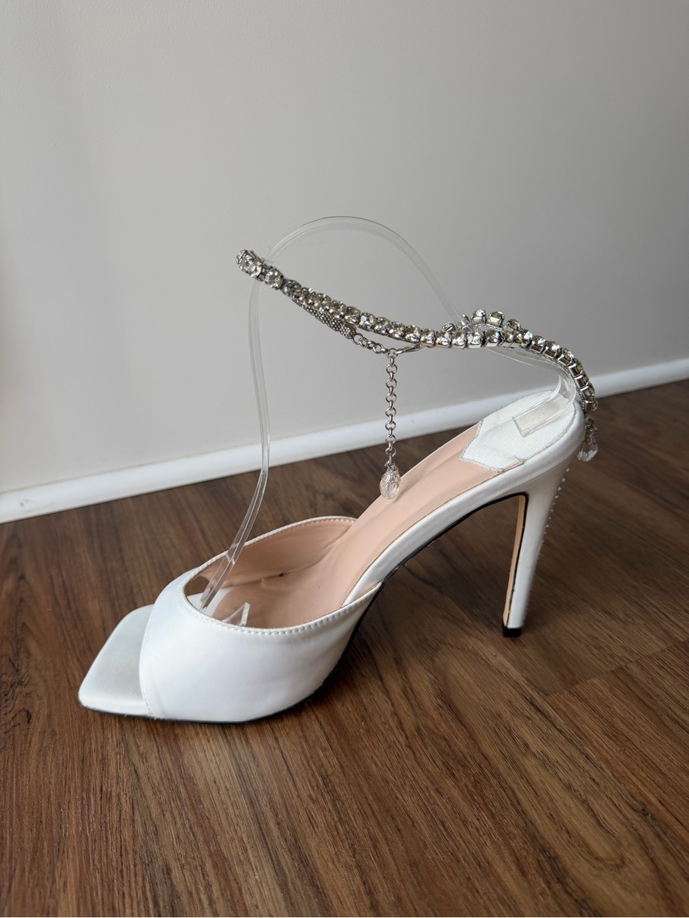 Ivory Open-Toe Stiletto Heels Rhinestone Ankle Strap Wedding Shoes Sz 41/ 9.5 - Picture 2 of 7